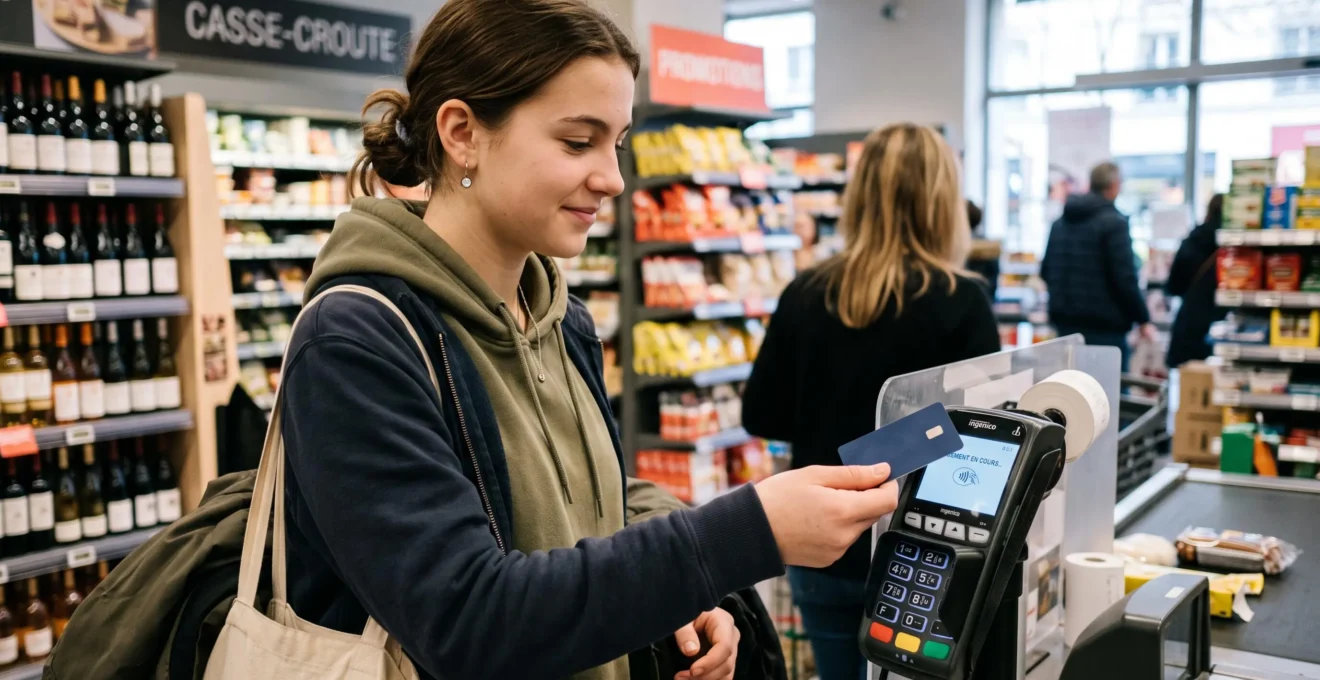 Un adolescent de 17 ans effectue un paiement de manière autonome avec sa carte bancaire.